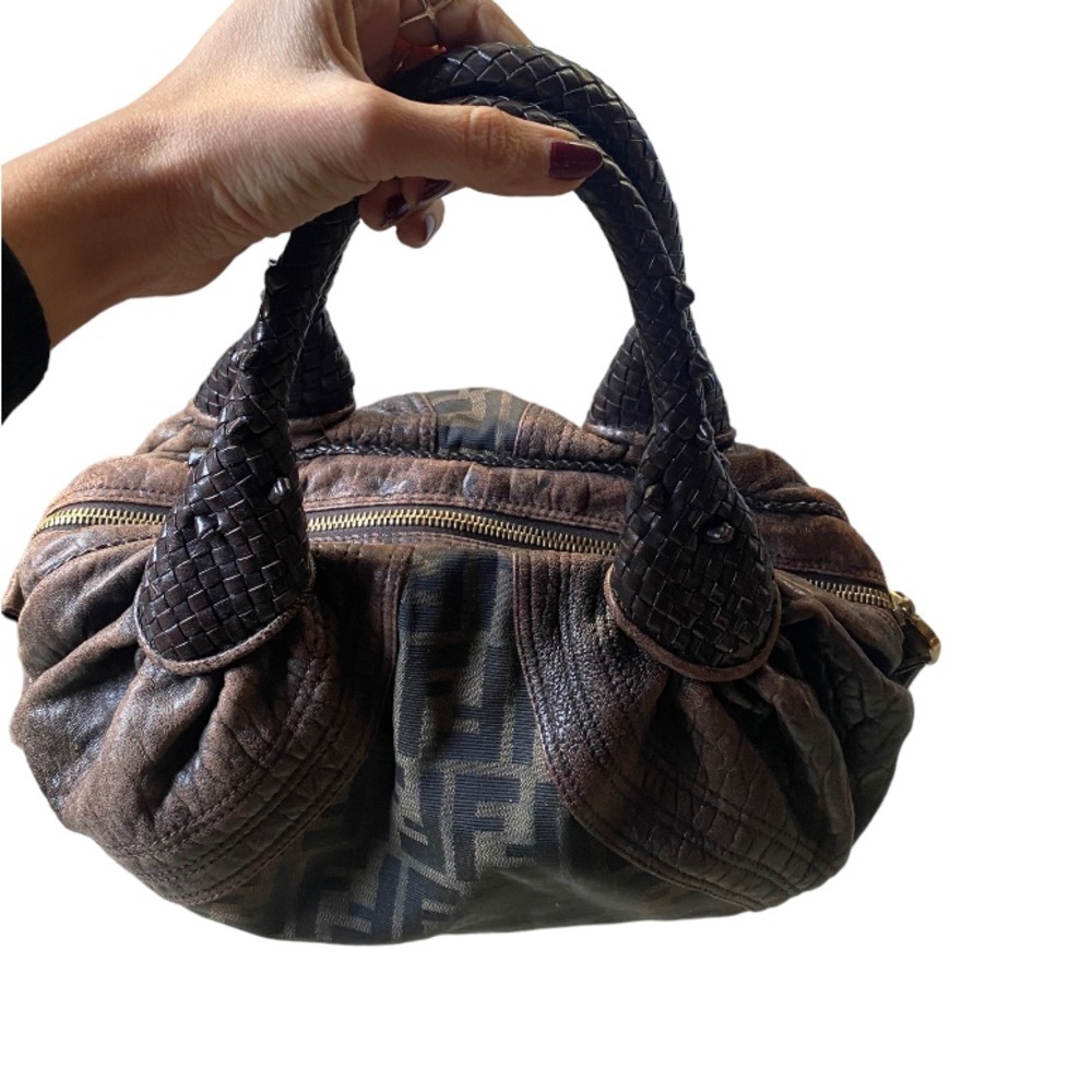 Fendi Bag, Vintage Zucca Canvas & Leather Baby Spy Handbag Brown. Authentic.